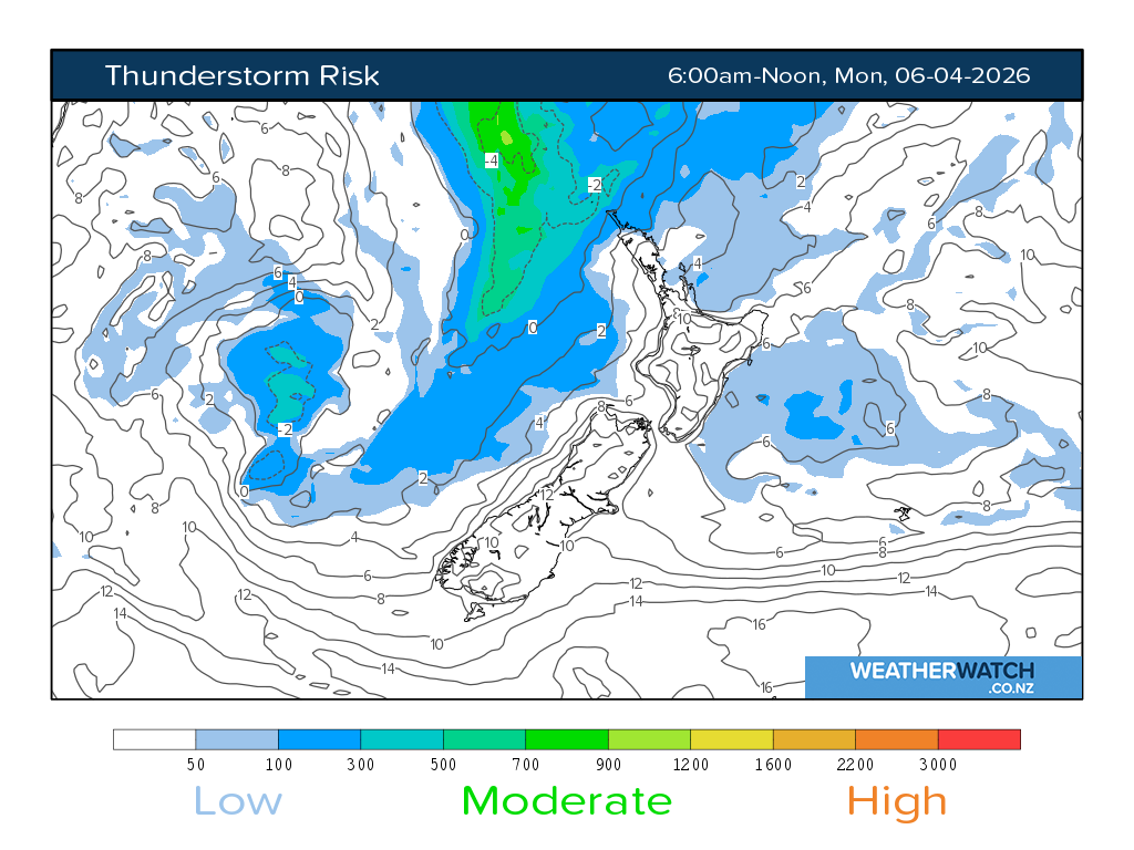 Thunderstorm risk for 6:01am on Mon 6 April 2026