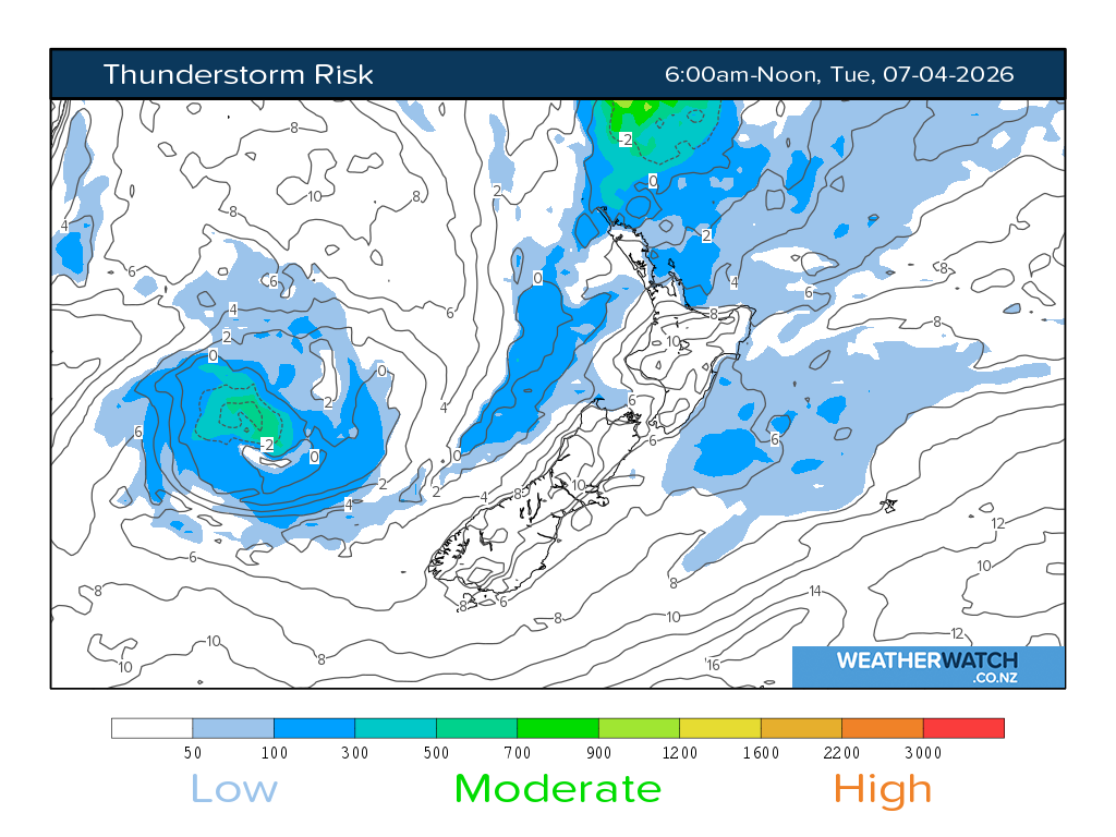 Thunderstorm risk for 6:01am on Tue 7 April 2026
