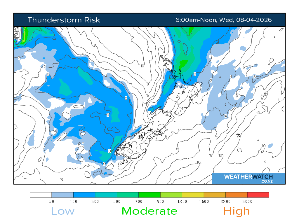 Thunderstorm risk for 6:01am on Wed 8 April 2026
