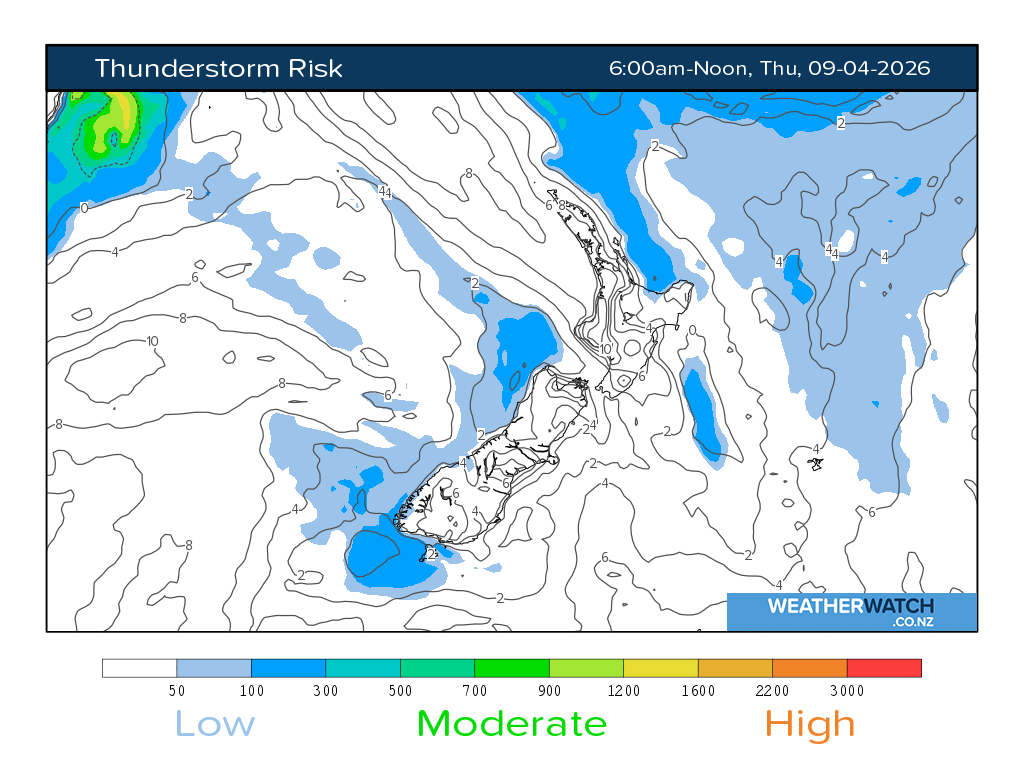 Thunderstorm risk for 6:01am on Thu 9 April 2026