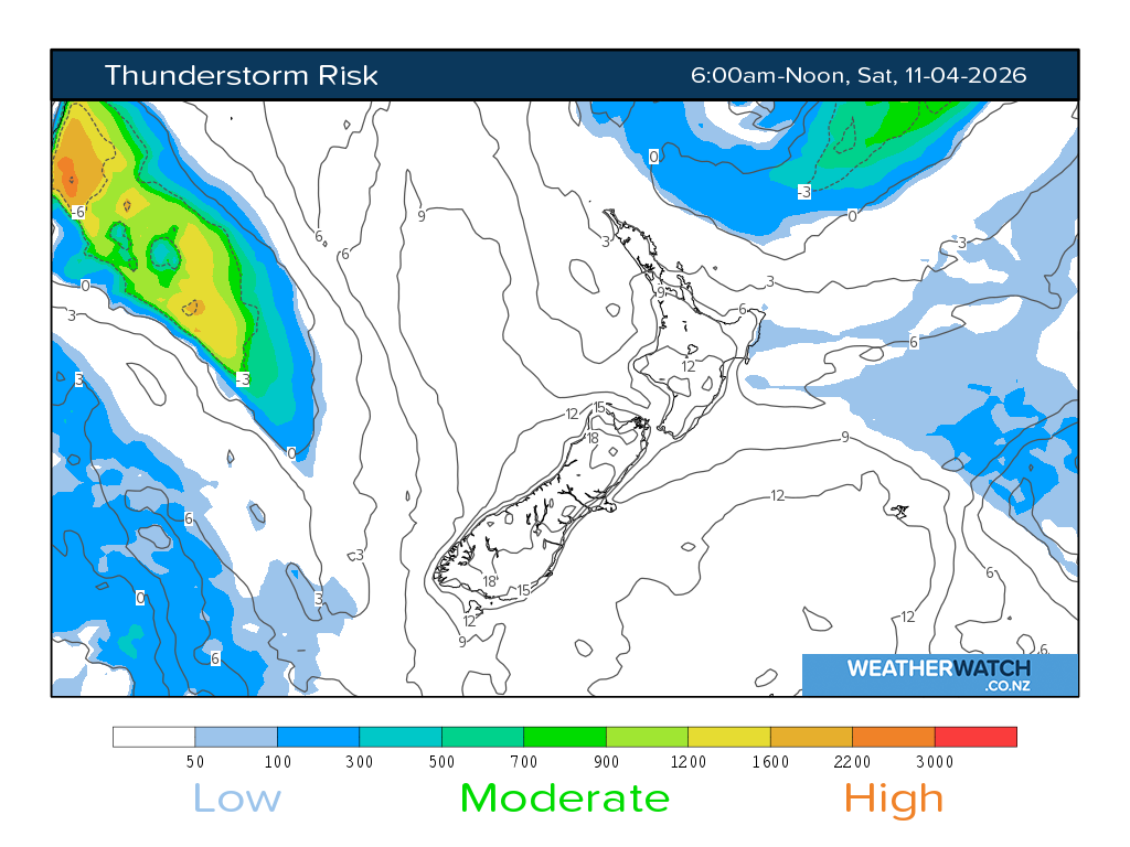 Thunderstorm risk for 6:01am on Sat 11 April 2026