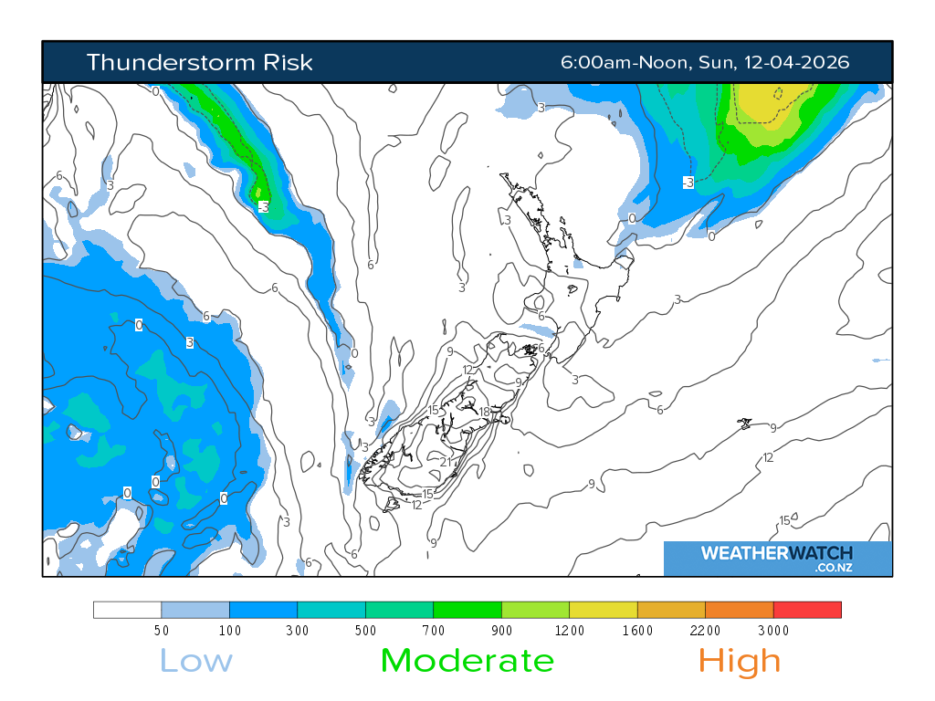 Thunderstorm risk for 6:01am on Sun 12 April 2026