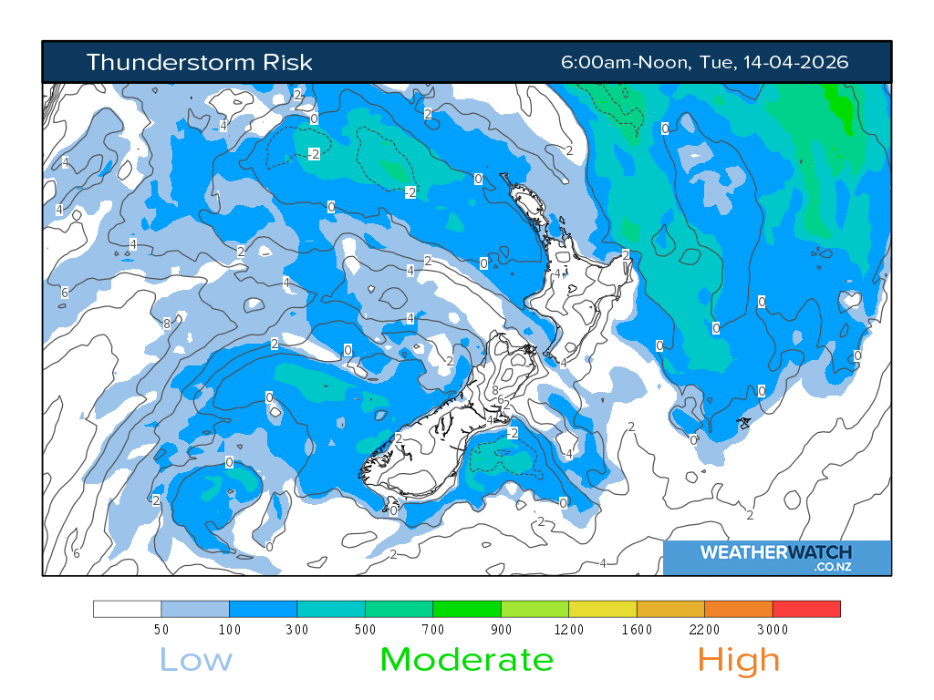 Thunderstorm risk for 6:01am on Tue 14 April 2026