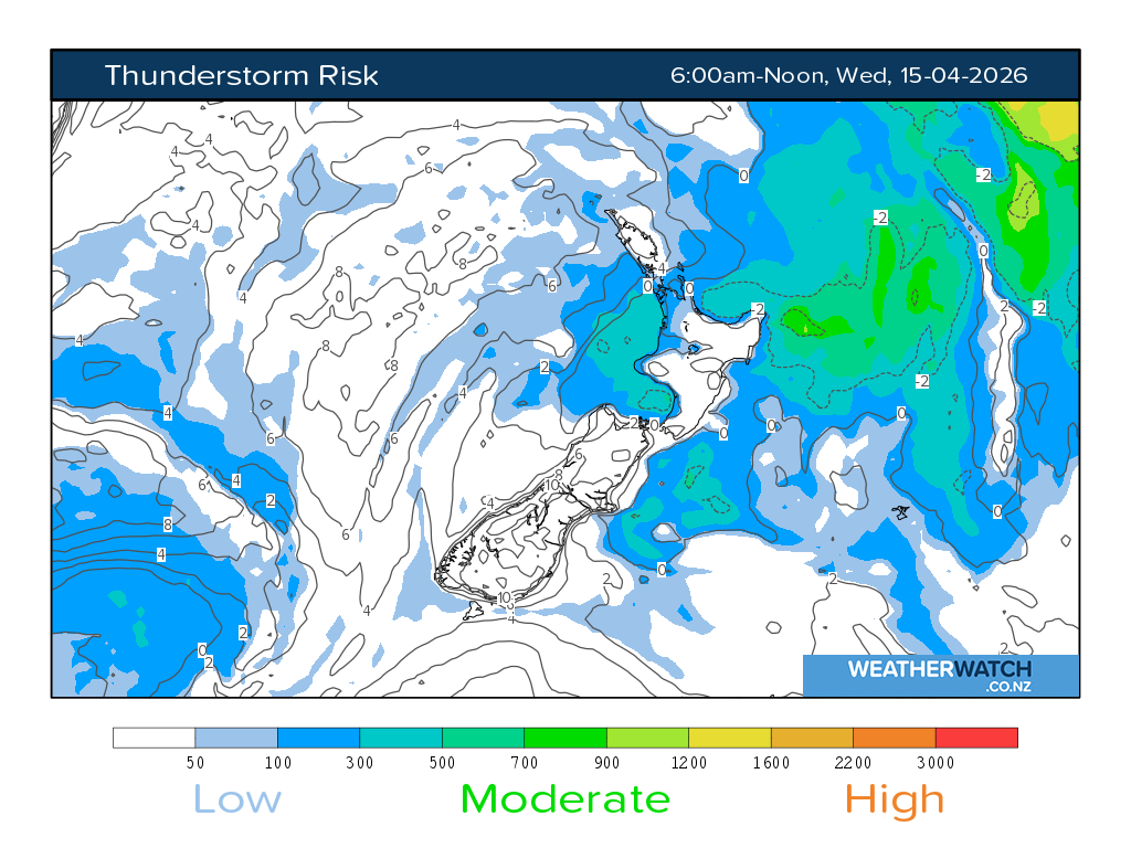 Thunderstorm risk for 6:01am on Wed 15 April 2026