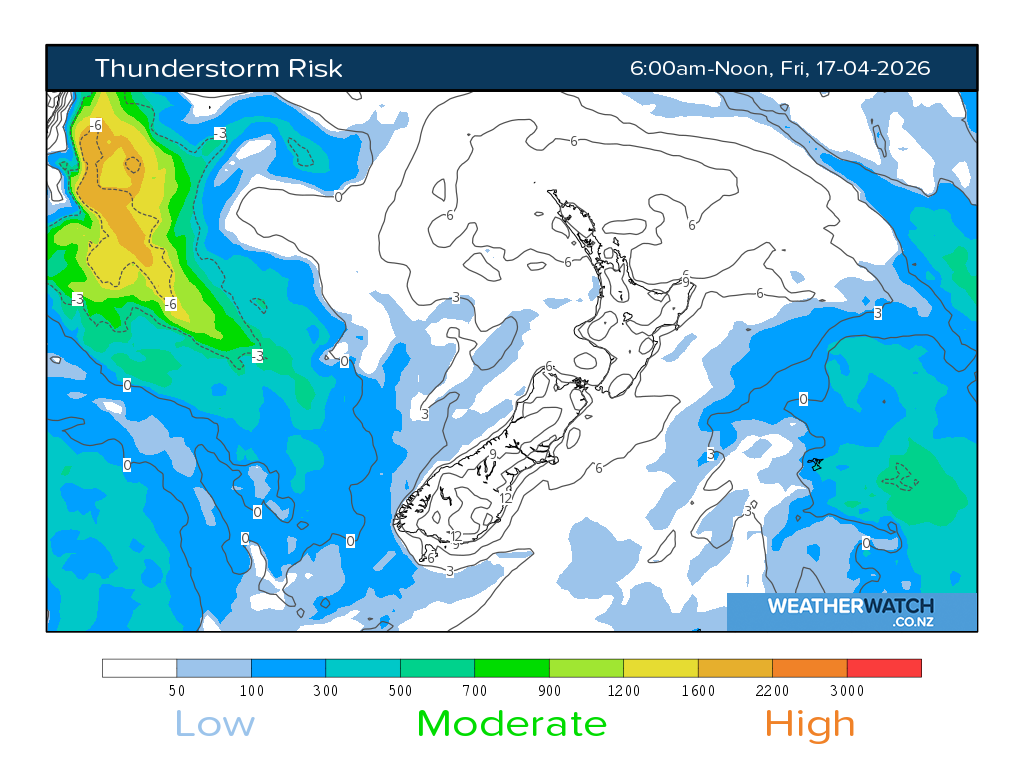 Thunderstorm risk for 6:01am on Fri 17 April 2026