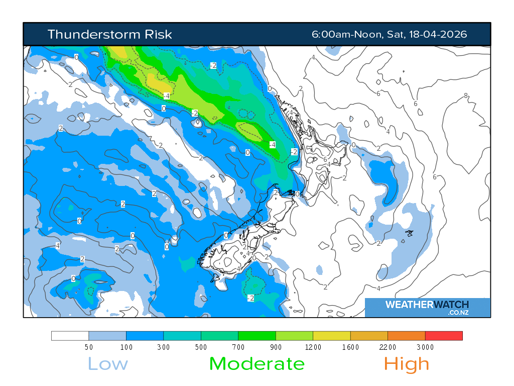 Thunderstorm risk for 6:01am on Sat 18 April 2026