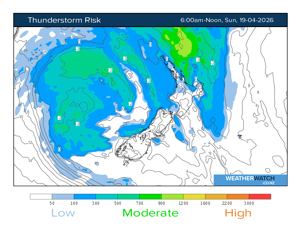 Thunderstorm risk for 6:01am on Sun 19 April 2026