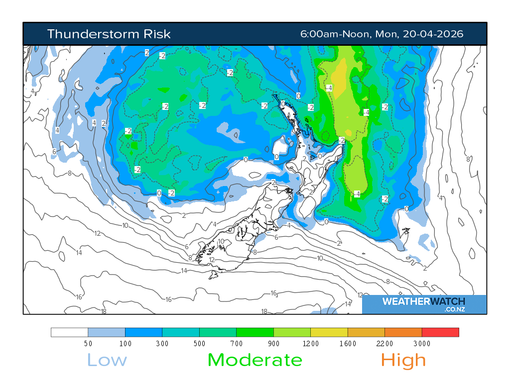 Thunderstorm risk for 6:01am on Mon 20 April 2026