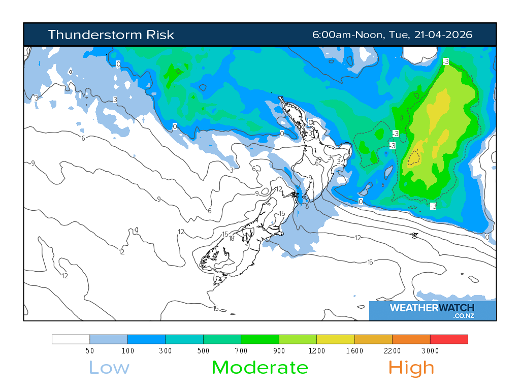 Thunderstorm risk for 6:01am on Tue 21 April 2026