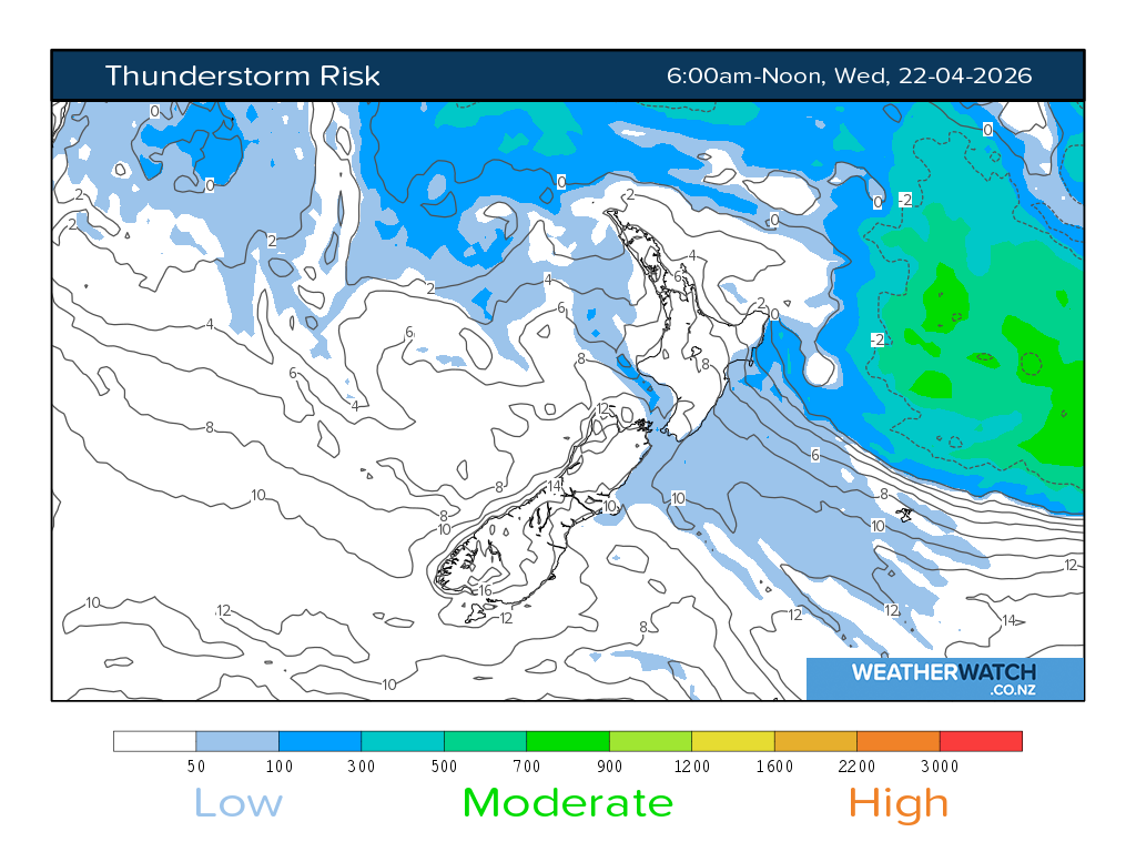 Thunderstorm risk for 6:01am on Wed 22 April 2026