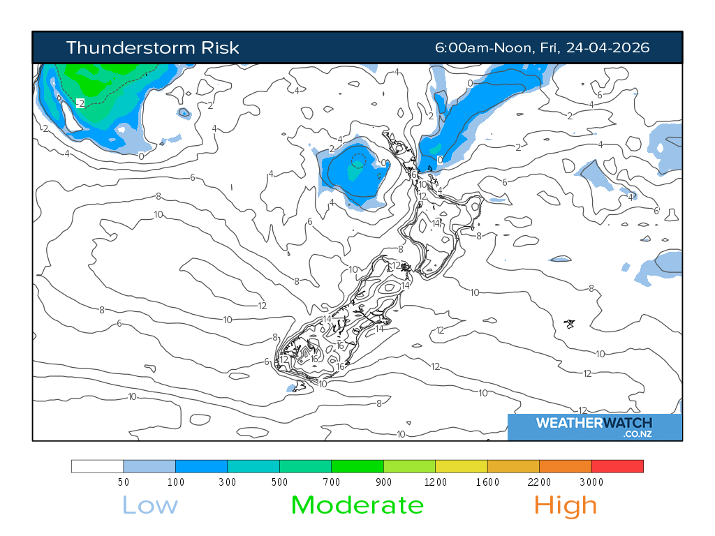 Thunderstorm risk for 6:01am on Fri 24 April 2026