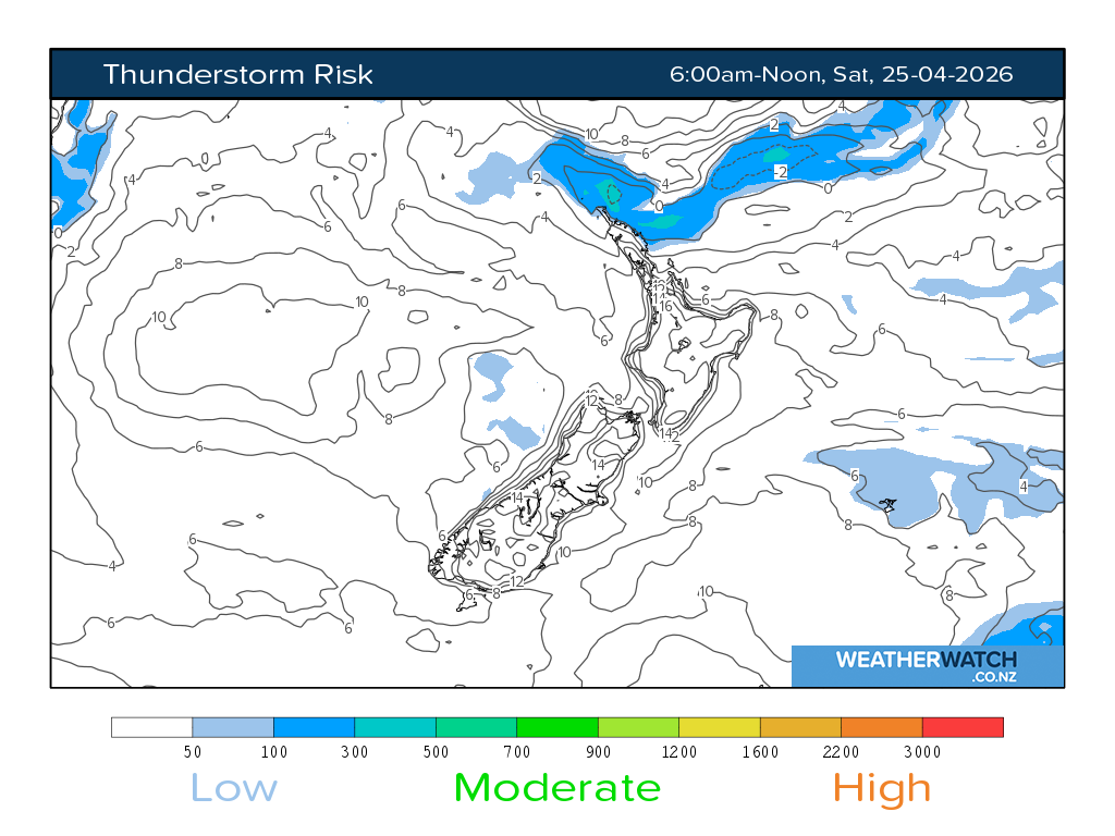 Thunderstorm risk for 6:01am on Sat 25 April 2026