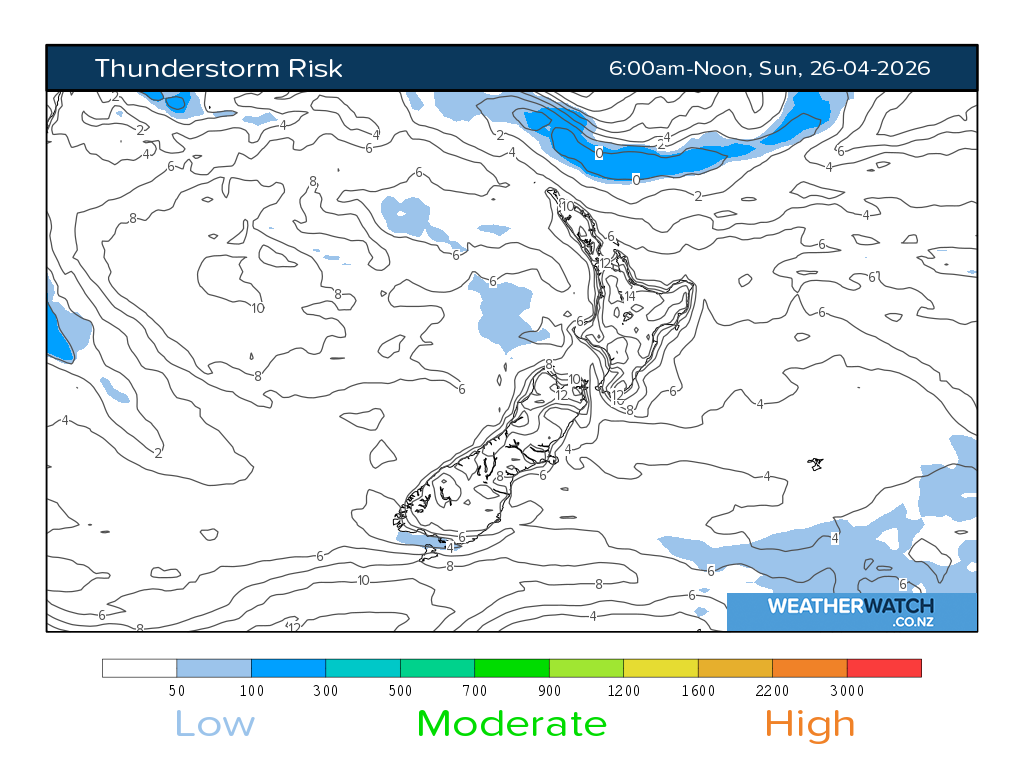 Thunderstorm risk for 6:01am on Sun 26 April 2026