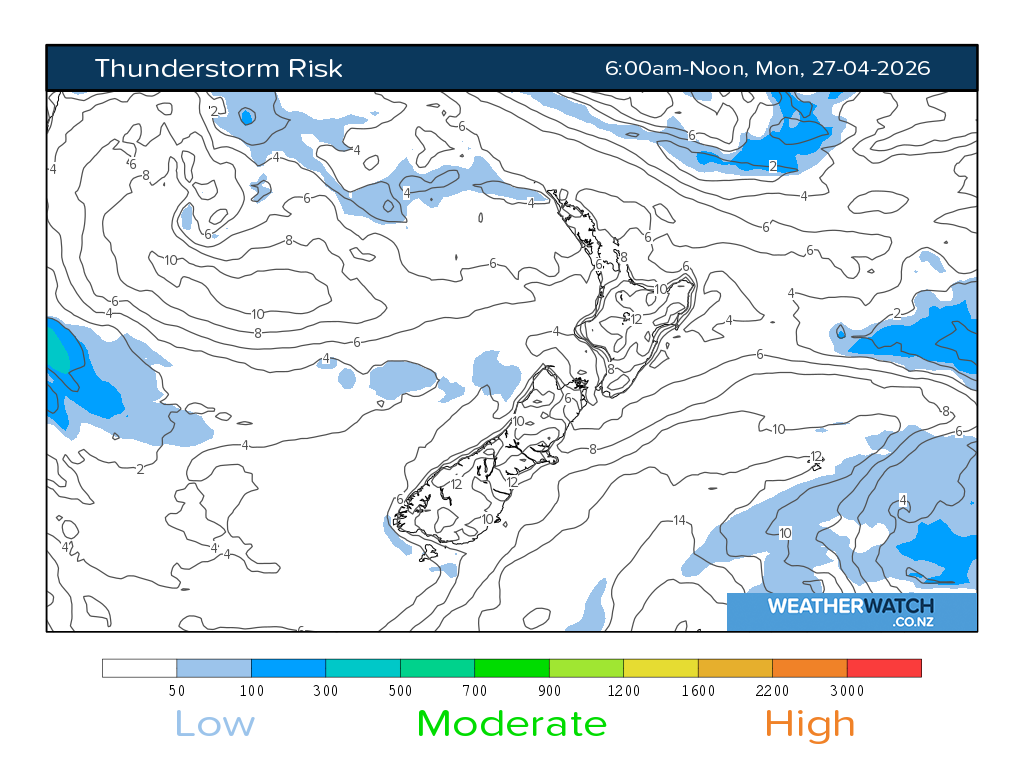 Thunderstorm risk for 6:01am on Mon 27 April 2026