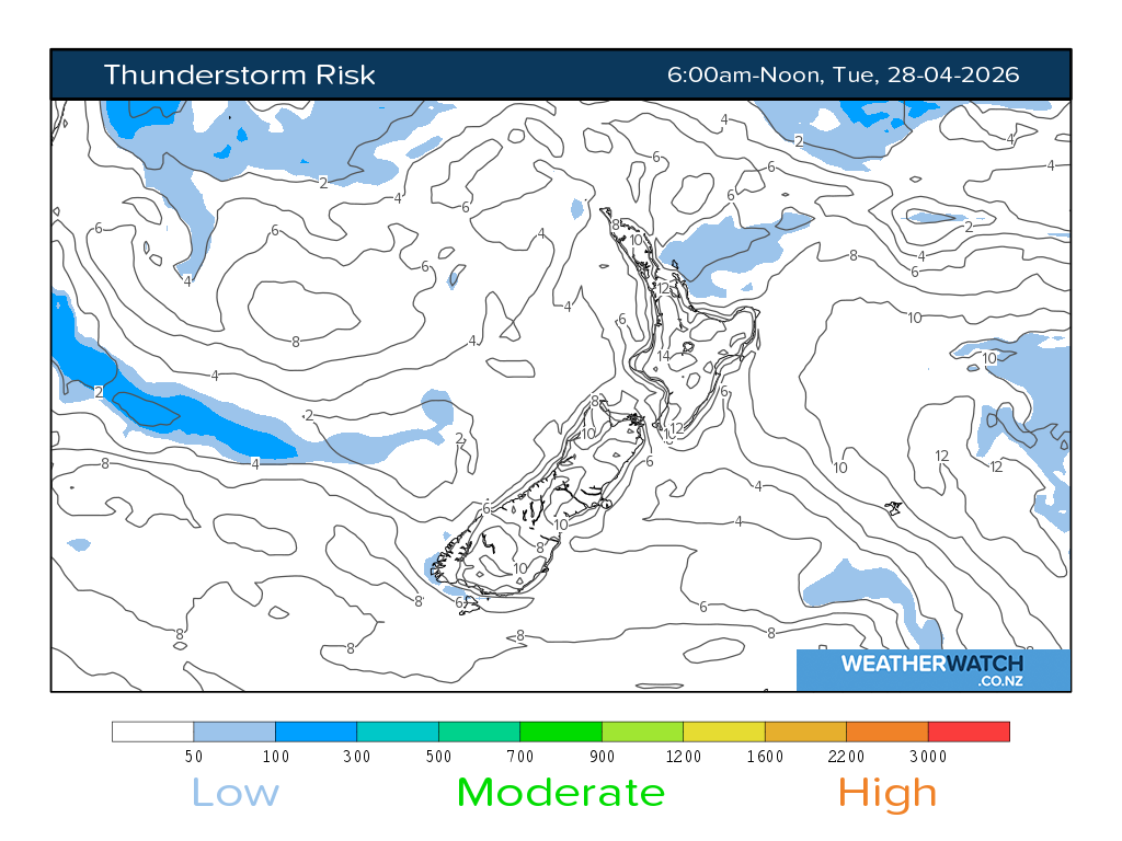 Thunderstorm risk for 6:01am on Tue 28 April 2026