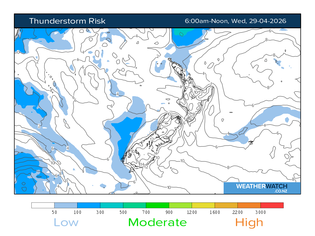 Thunderstorm risk for 6:01am on Wed 29 April 2026