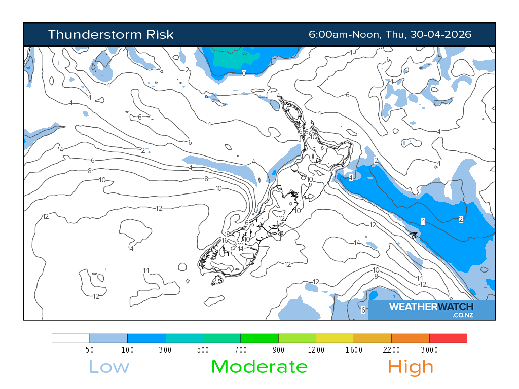 Thunderstorm risk for 6:01am on Thu 30 April 2026