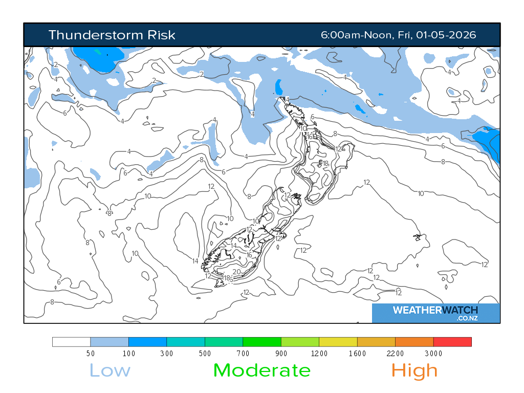 Thunderstorm risk for 6:01am on Fri 1 May 2026