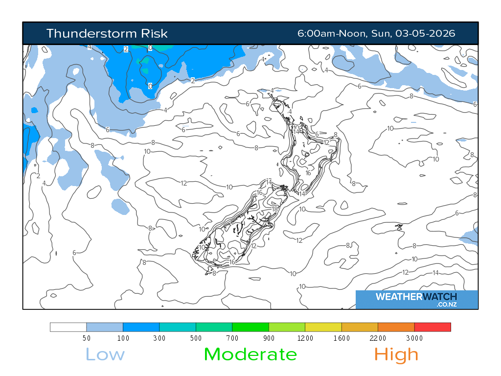Thunderstorm risk for 6:01am on Sun 3 May 2026