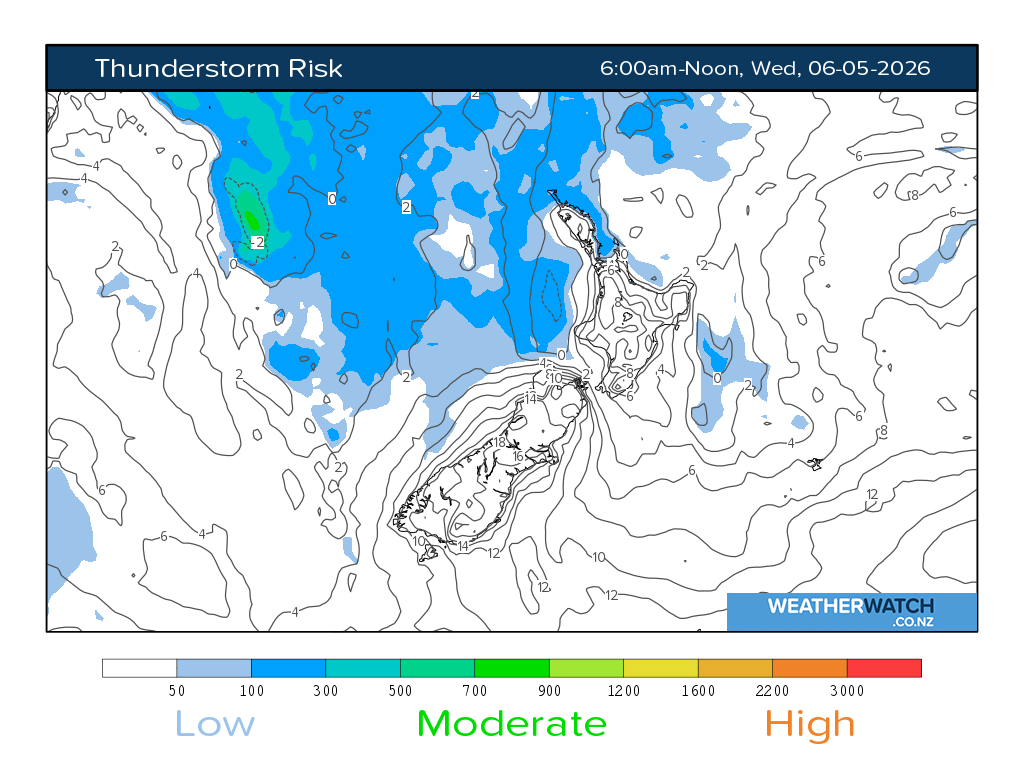 Thunderstorm risk for 6:01am on Wed 6 May 2026