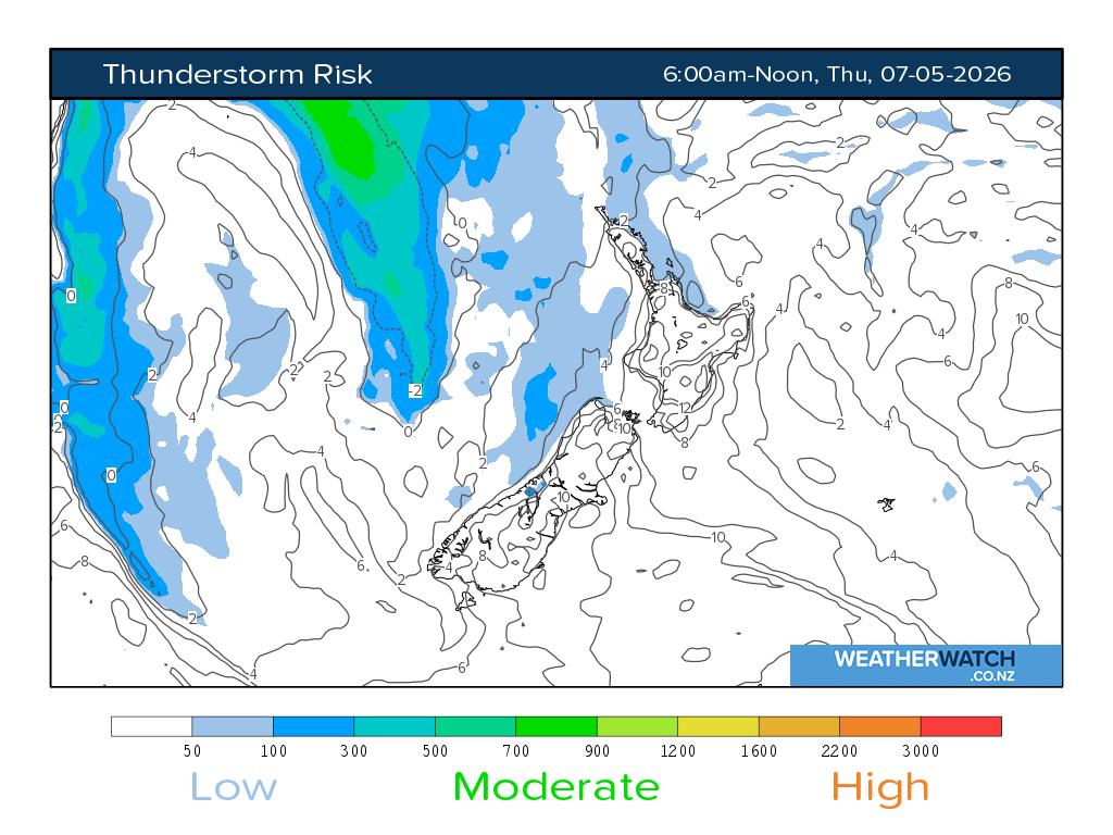 Thunderstorm risk for 6:01am on Thu 7 May 2026