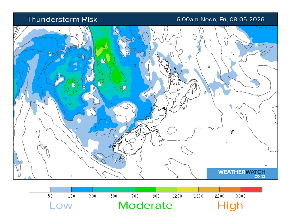 Thunderstorm risk for 6:01am on Fri 8 May 2026