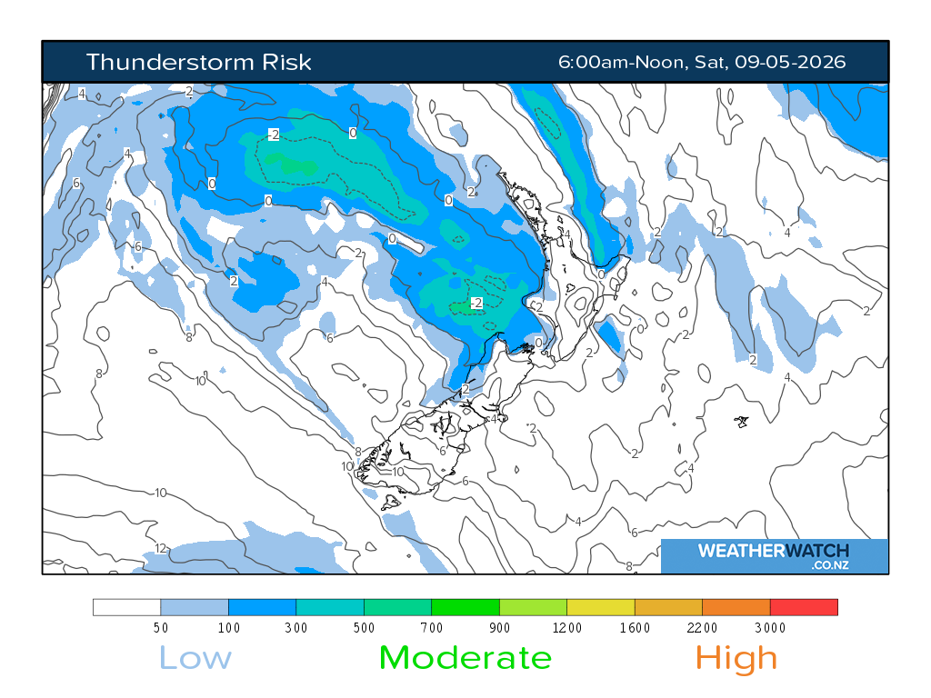 Thunderstorm risk for 6:01am on Sat 9 May 2026