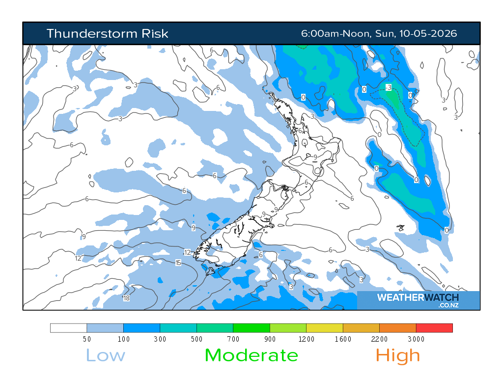 Thunderstorm risk for 6:01am on Sun 10 May 2026