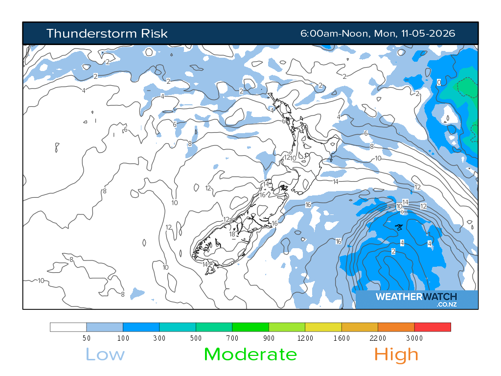 Thunderstorm risk for 6:01am on Mon 11 May 2026