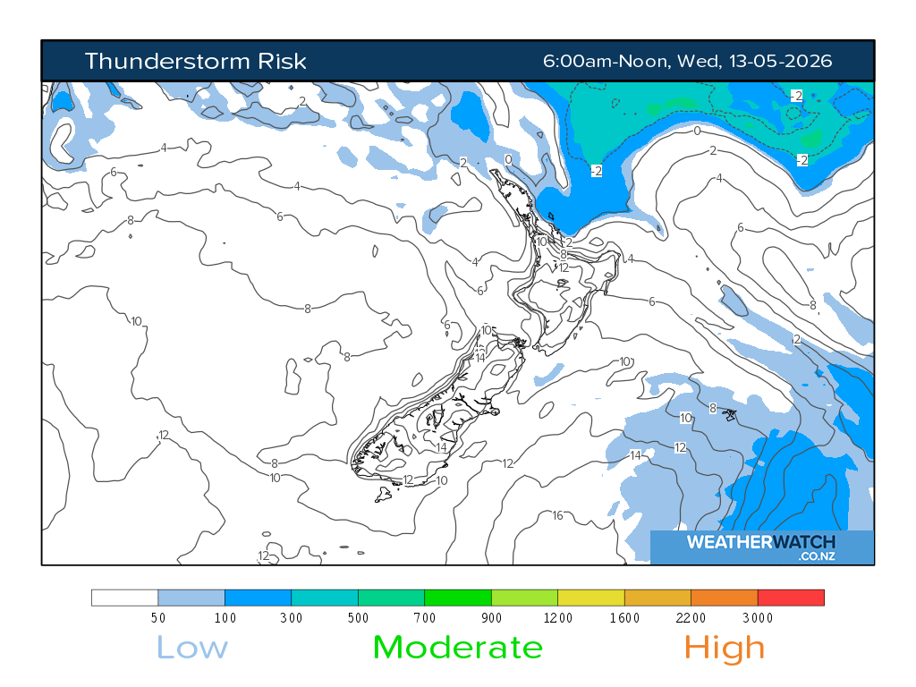 Thunderstorm risk for 6:01am on Wed 13 May 2026