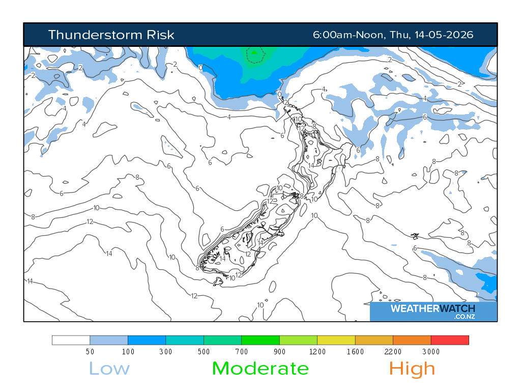 Thunderstorm risk for 6:01am on Thu 14 May 2026