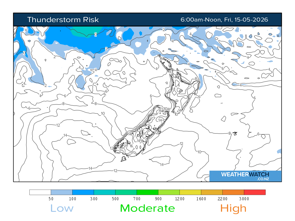 Thunderstorm risk for 6:01am on Fri 15 May 2026