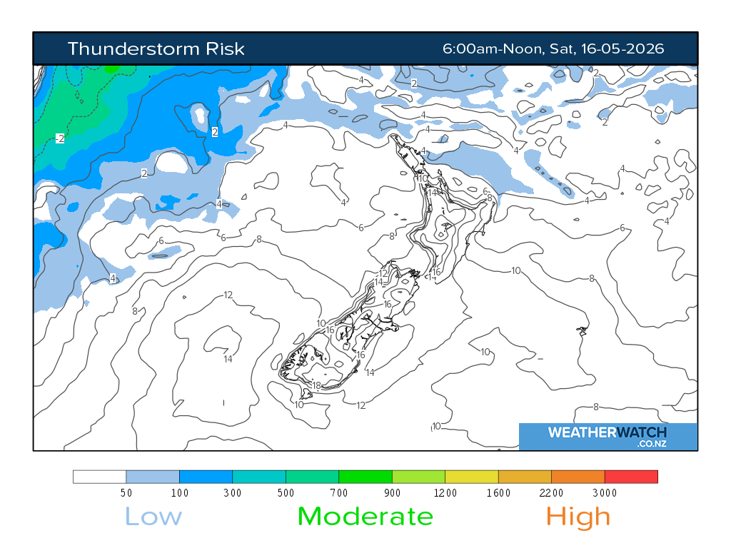 Thunderstorm risk for 6:01am on Sat 16 May 2026