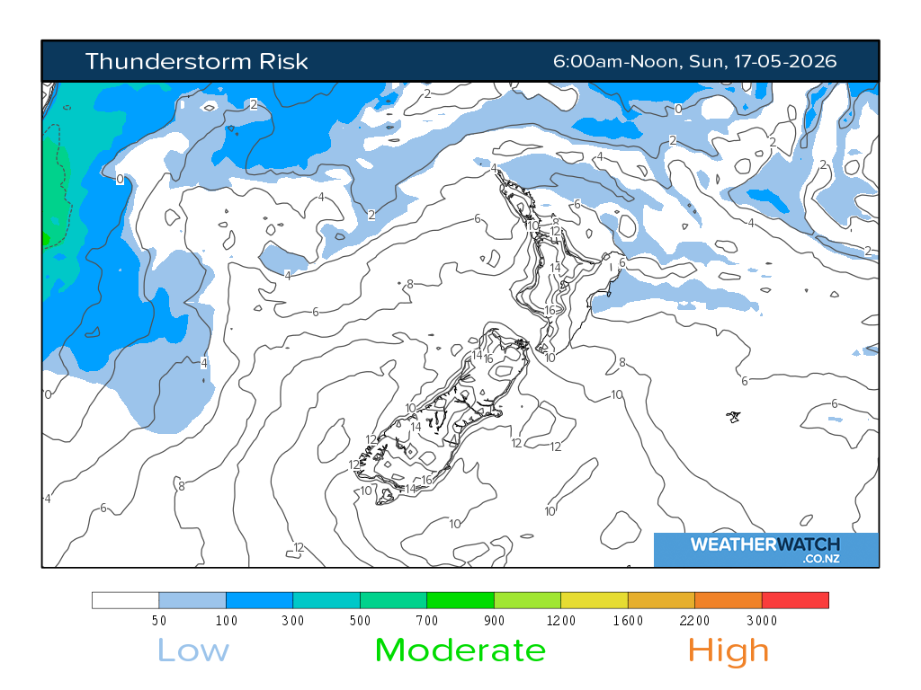 Thunderstorm risk for 6:01am on Sun 17 May 2026