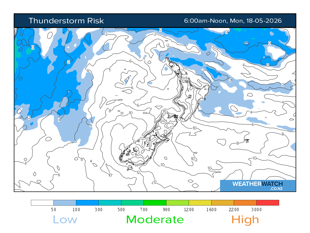 Thunderstorm risk for 6:01am on Mon 18 May 2026