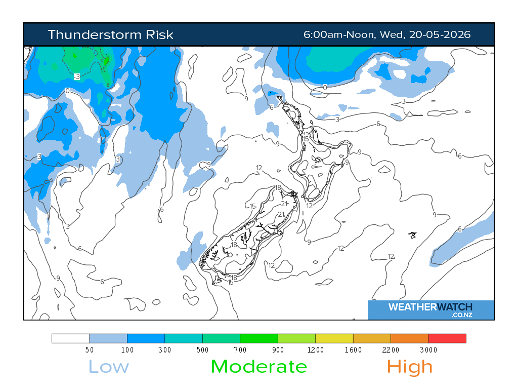 Thunderstorm risk for 6:01am on Wed 20 May 2026