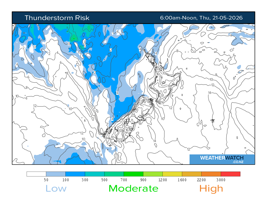 Thunderstorm risk for 6:01am on Thu 21 May 2026