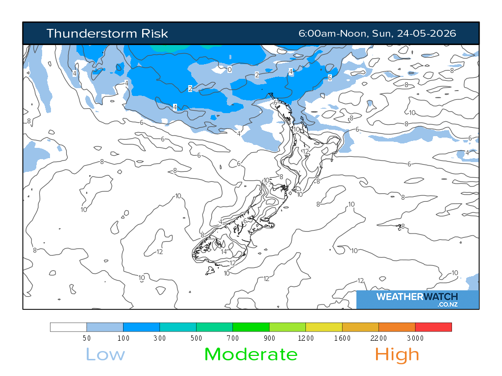 Thunderstorm risk for 6:01am on Sun 24 May 2026
