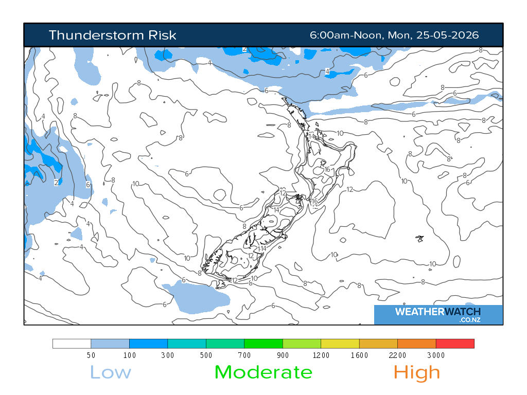 Thunderstorm risk for 6:01am on Mon 25 May 2026