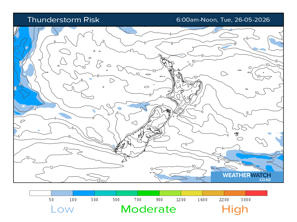 Thunderstorm risk for 6:01am on Tue 26 May 2026