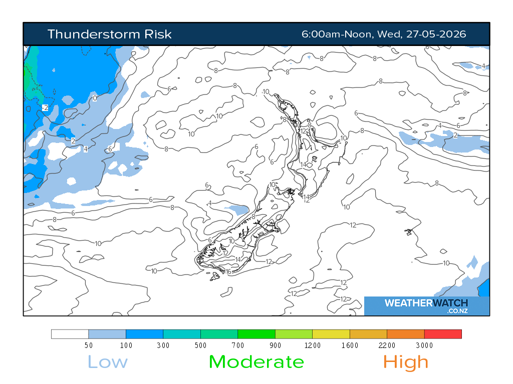 Thunderstorm risk for 6:01am on Wed 27 May 2026