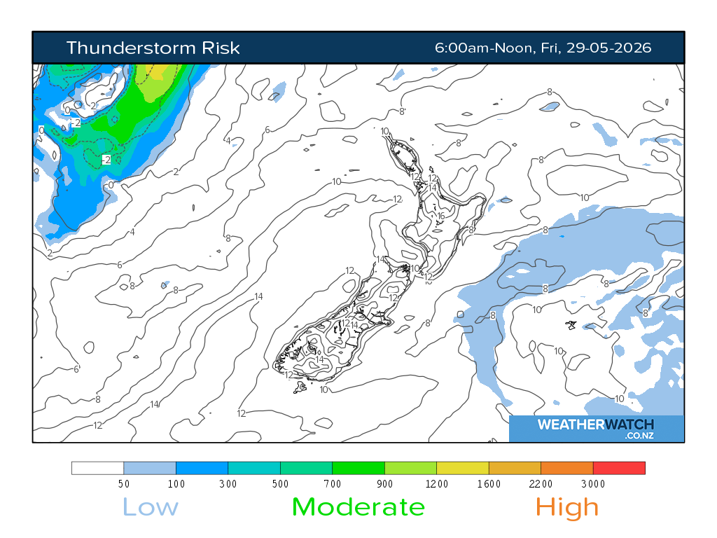 Thunderstorm risk for 6:01am on Fri 29 May 2026