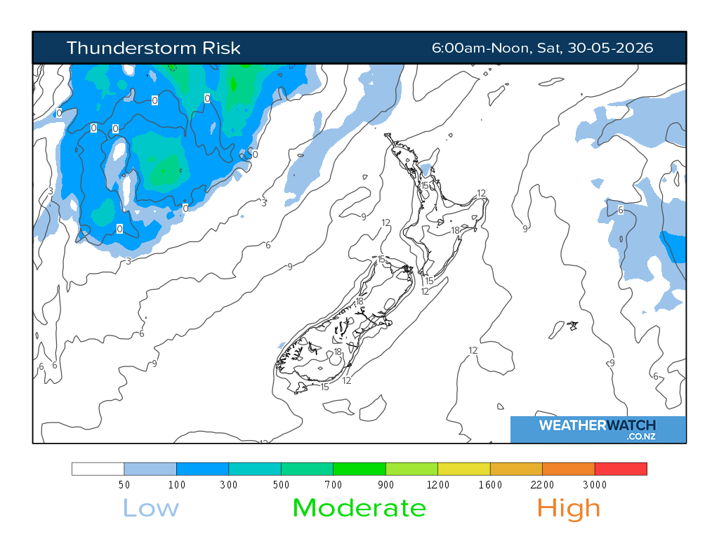 Thunderstorm risk for 6:01am on Sat 30 May 2026