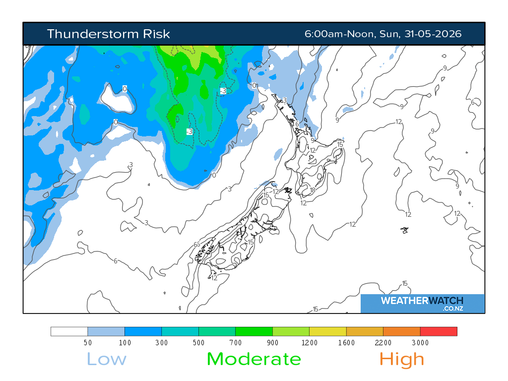 Thunderstorm risk for 6:01am on Sun 31 May 2026