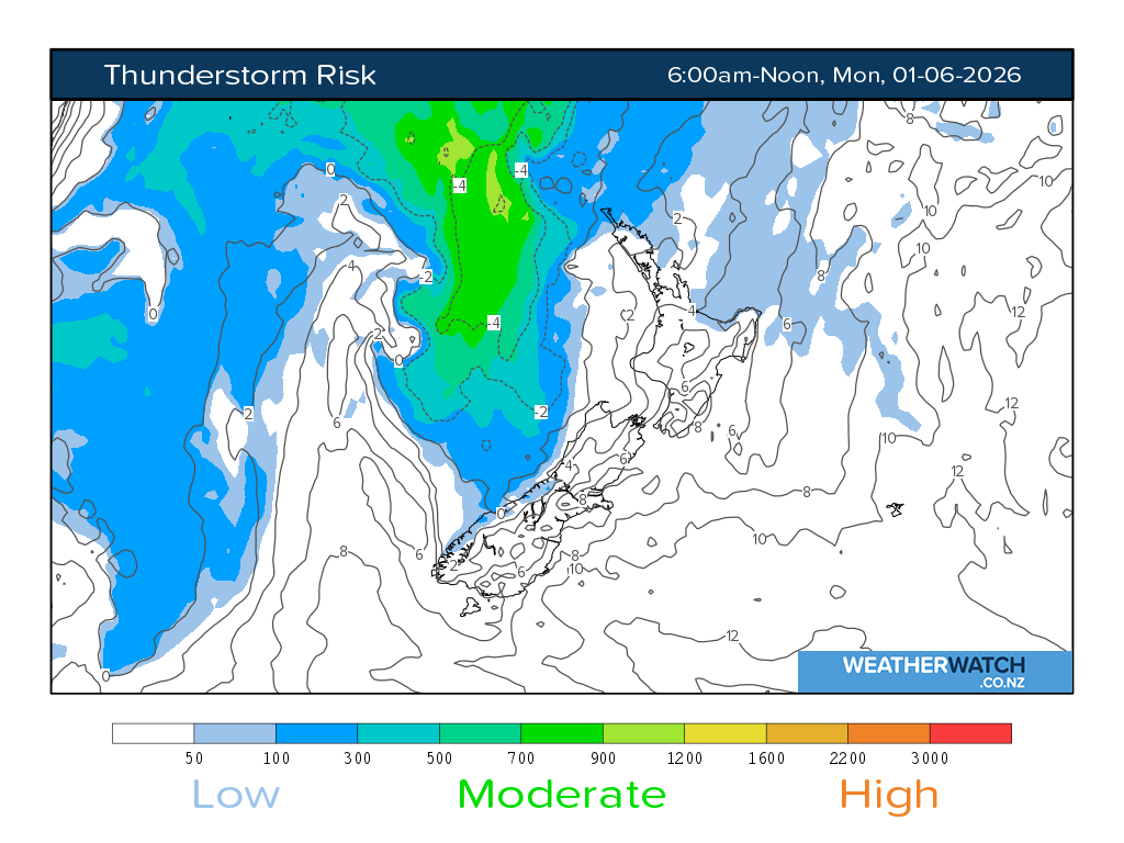 Thunderstorm risk for 6:01am on Mon 1 June 2026