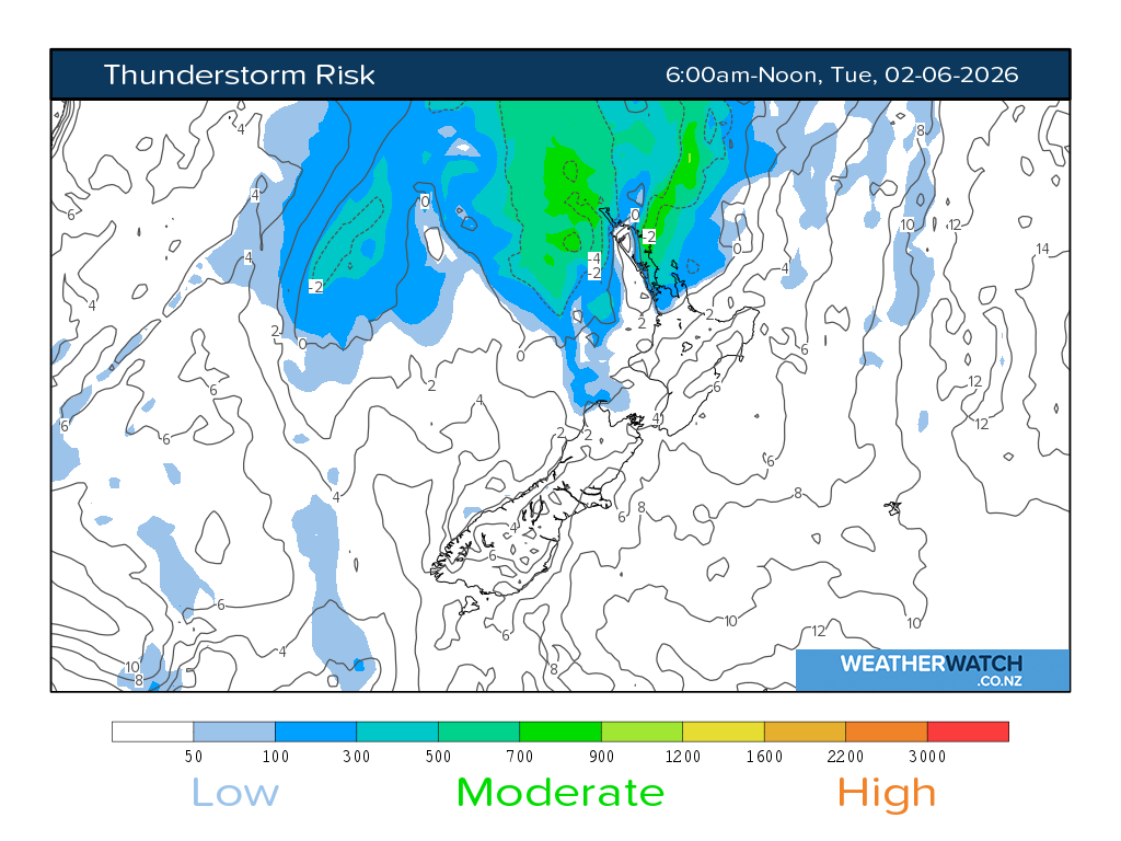 Thunderstorm risk for 6:01am on Tue 2 June 2026