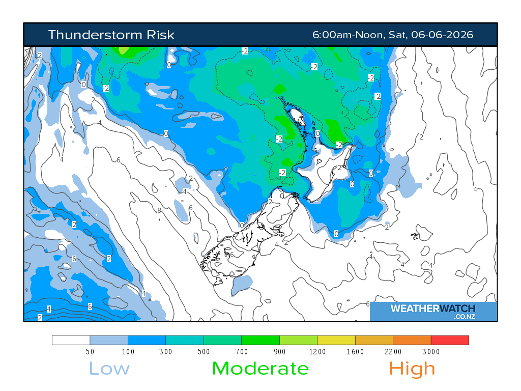 Thunderstorm risk for 6:01am on Sat 6 June 2026