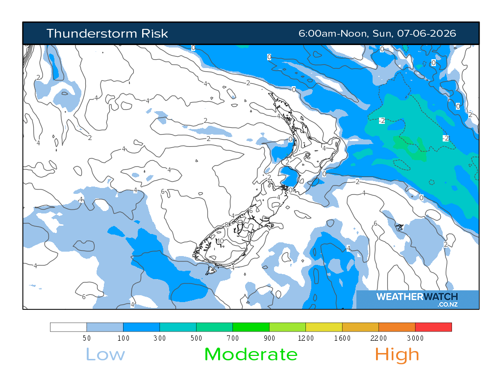 Thunderstorm risk for 6:01am on Sun 7 June 2026