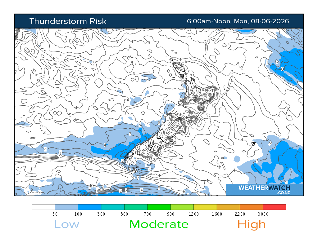 Thunderstorm risk for 6:01am on Mon 8 June 2026