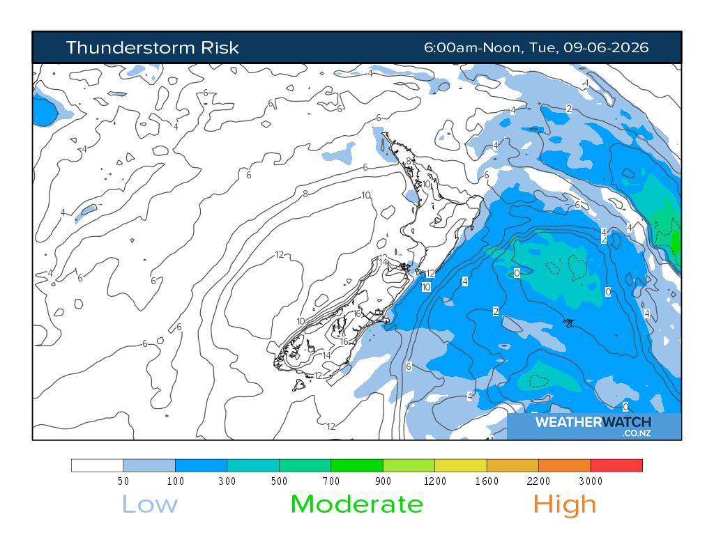 Thunderstorm risk for 6:01am on Tue 9 June 2026